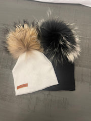 Ribbed Pom-Pom Hat with Fur